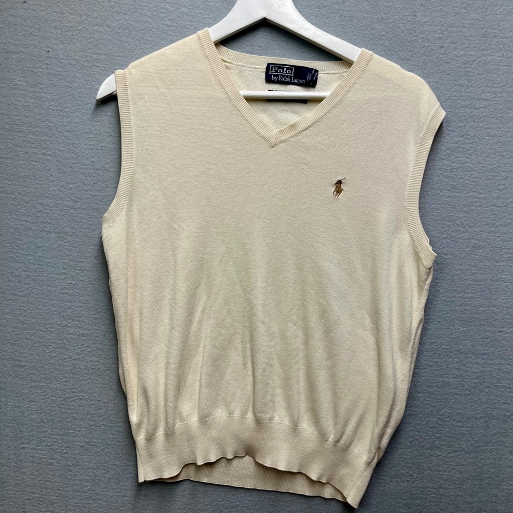 VTG Polo Ralph Lauren Sweater Vest Men S Pima Cotton V Neck Cream Hong Kong Pony